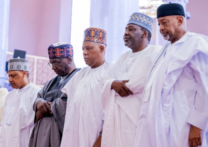 The Honourable Minister of Information and National Orientation, Mohammed Idris, fnipr, joined the Vice President of the Federal Republic of Nigeria, Senator Kashim Shettima, and other dignitaries in a special Juma’at prayer held to commemorate Nigeria’s 27th Democracy Day anniversary on June 5, 2026. The prayer session offered an opportunity for thanksgiving, reflection, and supplication for continued peace, unity, and democratic progress in the country. Photo: Khalid Ahmed/FMINO.
