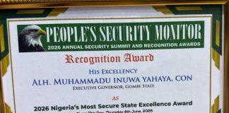 Governor Inuwa Yahaya Receives National Security Leadership Honour, as Gombe Wins 2026 Nigeria’s Most Secure State Excellence Award