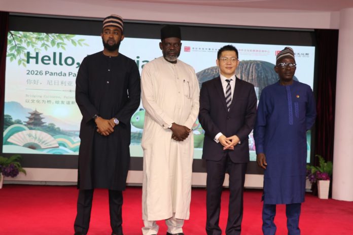 IMG-20260610-WA0063 The Permanent Secretary FMACTCE Abdulkarim Ozi Ibrahim flank by the Director-General of the National Gallery of Art, Mr Ahmed Sodangi, the Chinese Ambassador to Nigeria, H.E Yu Dunhai and Mr Yohanna Ayaku Envadu, Director, Bilateral Cultural Relations FMACTCE, today at the Panda Painting Interactive session in Abuja.
