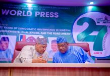 The Honourable Minister of Information and National Orientation, Mohammed Idris, fnipr, and the Secretary to the Government of the Federation and Chairman of the Inter-Ministerial Committee on Nigeria’s 27th Democracy Day Celebration, Senator George Akume, CON, addressed a World Press Conference ahead of the 2026 Democracy Day celebrations. The briefing highlighted activities lined up for the commemoration and underscored the Federal Government’s commitment to strengthening democratic governance, national unity, and citizen engagement. Photo: Khalid Ahmed/FMINO.