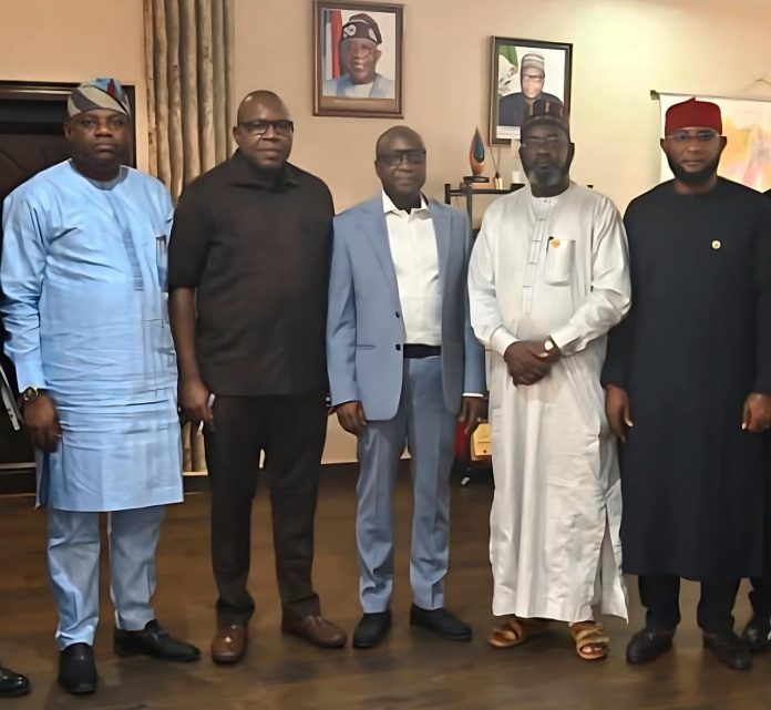 IMG-20260610-WA0332 3rd L: RMAFC Chairman, Dr Mohammed Bello Shehu, OFR; 4th L: Executive Secretary, Joint Revenue Board, Mr Olusegun Adesokan; 1st L: Chairman Inland Revenue Monitoring Committee, Hon. Daniel Kolade Abimbola (FC Oyo State); 2nd R: Vice Chairman, Inland Revenue Monitoring Committee, Hon. Abubakar Wamakko (FC Oyo State); 1st R: Secretary to the Commission, Engr. Joseph Okechukwu Nwaeze during the Courtesy visit of the Joint Revenue Board to the Commission on 9th June, 2026.