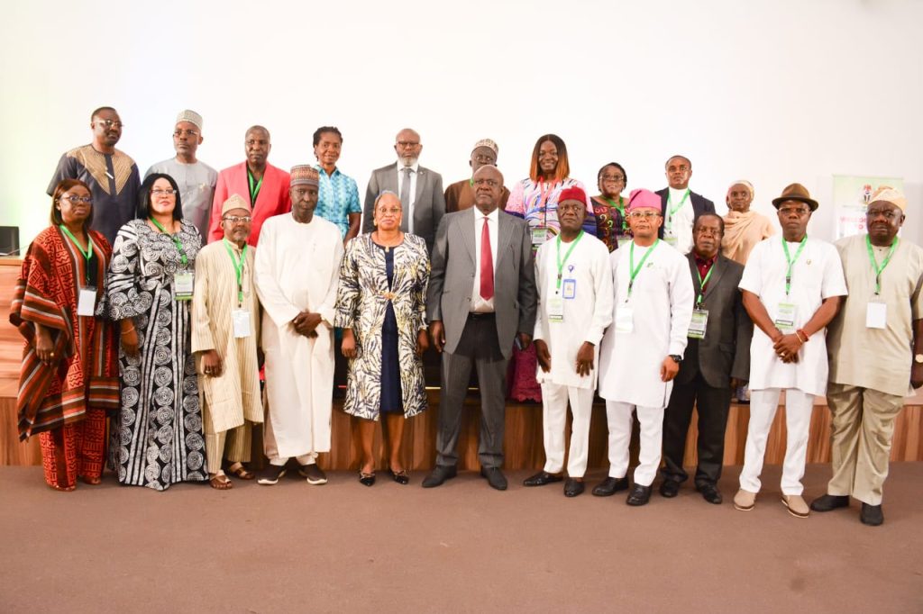 Minister of State for Petroleum Resources (Oil), Senator Heineken Lokpobiri (centre), Permanent Secretary, Ministry of Petroleum Resources, Mrs. Patience Oyekunle, Directors of the Ministry, Chief Executive Officers of Agencies and other senior management staff during the Management Retreat