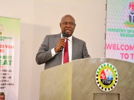 Minister of State for Petroleum Resources (Oil), Senator Heineken Lokpobiri, delivering his keynote address at the Management Retreat of the Ministry of Petroleum Resources
