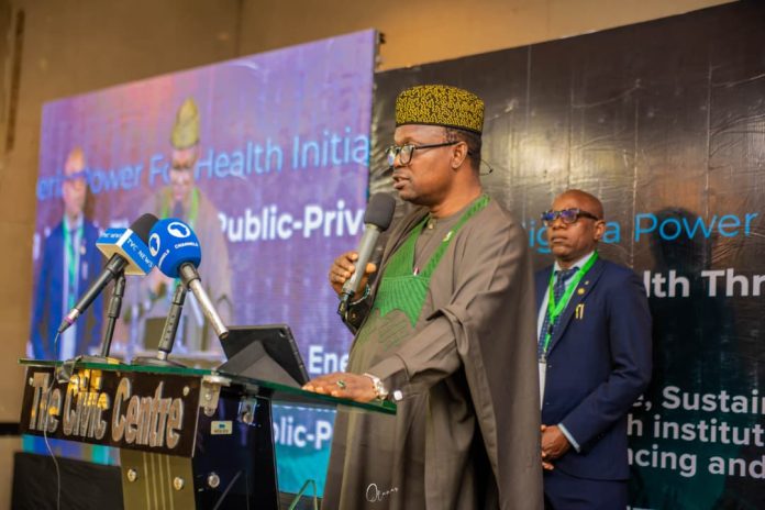 IMG-20260615-WA0164 Dr Iziaq Adekunle Salako Honourable Minister of State for Health and Social Welfare delivering his keynote address at the National Healthcare Electrification Investor Matchmaking Forum, held in Lagos.