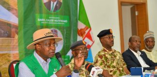 The Honourable Minister of Federal Ministry of Livestock development,, Idi Mukhtar Maiha during the Stakeholders engagement in Jos