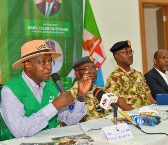 The Honourable Minister of Federal Ministry of Livestock development,, Idi Mukhtar Maiha during the Stakeholders engagement in Jos