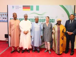 R-L: The second person is the Permanent Secretary of Solid Minerals Development Engr. Faruk Yusuf Yabo FNSE, the Co-Chair, GGG.His Excellency, the Hon. Minister of Budget and Economic Planning, Senator Abubakar Atiku Bungudu, the German Ambassador and ECOWAS, H.E Annette, Gunther, the Resident Representative UNDP, Nigeria, Ms Elsie G Attafuah and other Stakeholders of the Green Guarantee Group (GGG) High-level Stakeholders' Roundtable on mainstreaming Financial Guarantee in Nigeria held at Ladi Kwali Hall, Continental Hotel, Abuja on Tuesday, 16th June 2026.