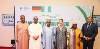 R-L: The second person is the Permanent Secretary of Solid Minerals Development Engr. Faruk Yusuf Yabo FNSE, the Co-Chair, GGG.His Excellency, the Hon. Minister of Budget and Economic Planning, Senator Abubakar Atiku Bungudu, the German Ambassador and ECOWAS, H.E Annette, Gunther, the Resident Representative UNDP, Nigeria, Ms Elsie G Attafuah and other Stakeholders of the Green Guarantee Group (GGG) High-level Stakeholders' Roundtable on mainstreaming Financial Guarantee in Nigeria held at Ladi Kwali Hall, Continental Hotel, Abuja on Tuesday, 16th June 2026.