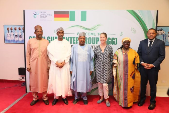 R-L: The second person is the Permanent Secretary of Solid Minerals Development Engr. Faruk Yusuf Yabo FNSE, the Co-Chair, GGG.His Excellency, the Hon. Minister of Budget and Economic Planning, Senator Abubakar Atiku Bungudu, the German Ambassador and ECOWAS, H.E Annette, Gunther, the Resident Representative UNDP, Nigeria, Ms Elsie G Attafuah and other Stakeholders of the Green Guarantee Group (GGG) High-level Stakeholders' Roundtable on mainstreaming Financial Guarantee in Nigeria held at Ladi Kwali Hall, Continental Hotel, Abuja on Tuesday, 16th June 2026.