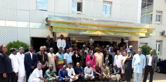 Group Photograph: Director-General, Nigeria Mining Cadastre Office (NMCO), Engr. Obadiah Simon Nkom, alongside Management Staff and newly employed staff (inductees) during a group photograph after the first session of the ongoing induction programme for newly recruited NMCO staff, held on Tuesday, 16th June 2026 at the Immaculate Platinum Luxury Resort Hotel, Lobito Crescent, Wuse II, Abuja.
