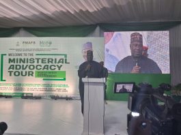 The Minister of State for Agriculture and Food Security and Supervising Minister of Cooperative Affairs, Sen Dr Aliyu Sabi Abdullahi and other stakeholders during the Ministerial Advocacy Tour held in Kaduna State for North-West Geo Political Zone.