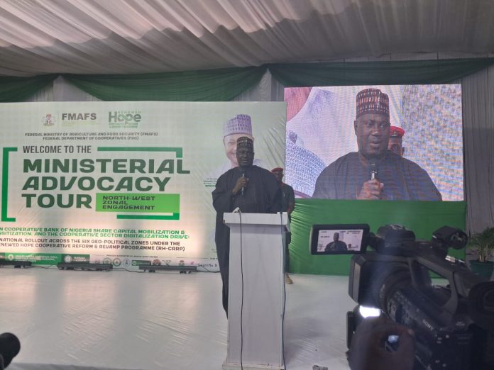 IMG-20260618-WA0087 The Minister of State for Agriculture and Food Security and Supervising Minister of Cooperative Affairs, Sen Dr Aliyu Sabi Abdullahi and other stakeholders during the Ministerial Advocacy Tour held in Kaduna State for North-West Geo Political Zone.