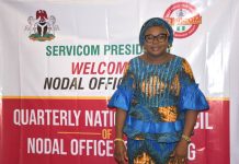 SERVICOM Strengthens Service Delivery Oversight As 85 Nodal Officers, 37 Others Convene For Second Quarter National Council Meeting The Ag. National Coordinator/CEO of the SERVICOM Office, Mrs. Helen Lawal poses for a photograph during the 2nd Quarter National Council of Nodal Officers Meeting at the Conference Hall of the Federal Capital Development Administration (FCDA), Abuja, on 18th June 2026