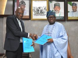 The Permanent Secretary,FMAFS, Dr Marcus Olaniyi Ogunbiyi and Executive Director, IFDC, Mr BayellaThiam, during the MoU Signing ceremony.