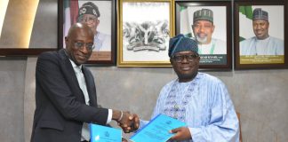 The Permanent Secretary,FMAFS, Dr Marcus Olaniyi Ogunbiyi and Executive Director, IFDC, Mr BayellaThiam, during the MoU Signing ceremony.