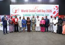 FG Reaffirms Commitment to Closing Sickle Cell Survival Gap, Expands Access to Diagonosis and Treatment (C) Permanent Secretary, Federal Ministry of Health and Social Welfare Daju Kachollom S. mni, representing the Coordinating Minister of Health and Social Welfare, Professor Muhammad Ali Pate flanked by right is Professor, Obiageli Nnodu, Special Adviser to the Honourable Minister of Health and Social Welfare on Sickle Cell Disease and by left is Dr. Charles Nzelu, Director, Public Health Department FMOHSW at 2026 World Sickle Cell Disease Day