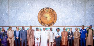 (7th left) Secretary to the Government of the Federation, Sen. George Akume, CON flanked by Honourable Minister, Federal Ministry Humanitarian Affairs Poverty Reduction, Dr Bernard Doro, (7th right) Federal Commissioner/CEO of National Commission for Refugees, Migrants and Internally Displaced Persons (NCFRMI) Aliyu Tijani Ahmed (6th left), other government officials and international partners at the 2026 World Refugees Day that took place in Abuja.