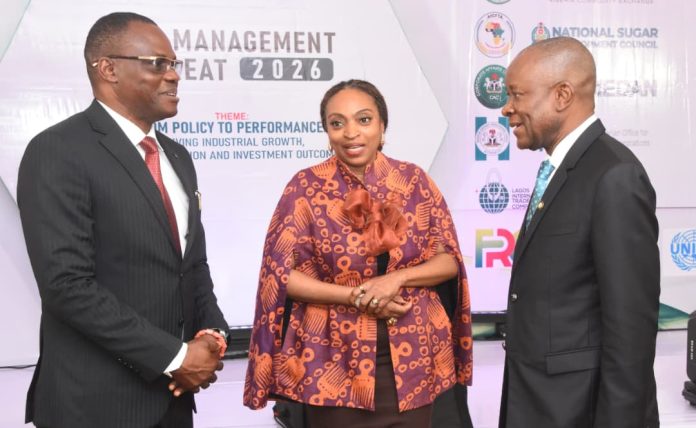 IMG-20260624-WA0066 Pic 2. From left: Permanent Secretary, Federal Ministry of Industry, Trade and Investment (FMITI), Dr. Chris Osa Isokpunwu; Minister, Jumoke Oduwole and Minister of State FMITI, Sen. John Enoh, during a Top Management Retreat for Directors,DG's/ CEO'S of the agencies under FMITI in Abuja on Monday (22/6/2026).