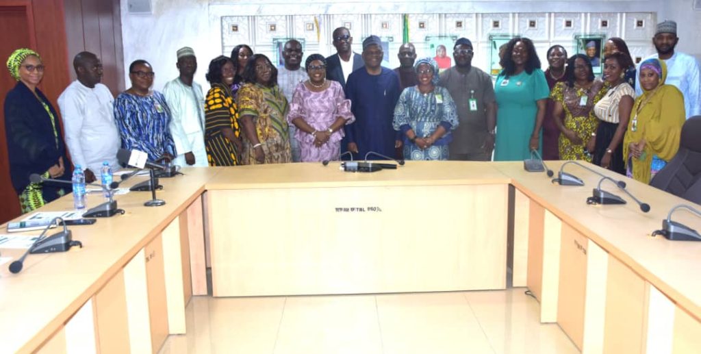 The Ag. National Coordinator/CEO of the SERVICOM Office, Mrs. Helen Lawal and the Executive Secretary of the Tertiary Education Trust Fund (TETFUND) Arc. Sonny S. T. Echono (FNIA) in a group photograph with the management team of the SERVICOM Office and the TETFUND SERVICOM Committee members during the retreat.