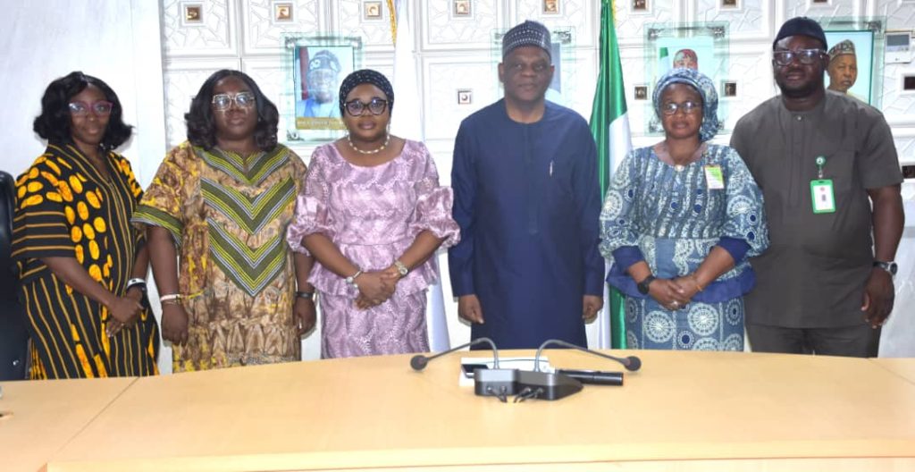 From Right to Left – the SERVICOM Office Public Awareness Manager, Mr. Aderemi Adelabu, the TETFUND SERVICOM Nodal Officer, Dr. Ebere Nwobu, the Executive Secretary of the Tertiary Education Trust Fund (TETFUND) Arc. Sonny S. T. Echono (FNIA), the Ag. National Coordinator/CEO of the SERVICOM Office, Mrs. Helen Lawal, the Head of SERVICOM Operations, Mrs. Ngozi Akinbodewa and SERVICOM Team C Lead, Mrs. Kikelomo Aina in a group photograph during the Retreat.