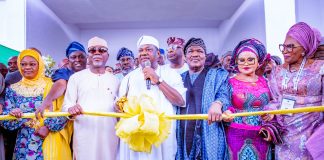 (Center) Representative of the President and Secretary to the Government of the Federation (SGF) Sen. George Akume CON commissioning the rebuilt Premier Hotel, Ibadan, Oyo State.