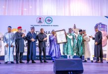 *INFORMATION MINISTER HONOURED FOR ADVANCING MSME AND JOB CREATION INITIATIVES UNDER THE RENEWED HOPE AGENDA* (L–R) Director-General, National Broadcasting Commission (NBC), Mr. Charles Ebuebu; Mr. Abdulmalik Muye; Executive Secretary/Chief Executive Officer, Nigerian Press Council (NPC), Dr. Dili Ezughah; Director-General, News Agency of Nigeria (NAN), Malam Ali Muhammad Ali; Director-General/Chief Executive Officer, Small and Medium Enterprises Development Agency of Nigeria (SMEDAN), Mr. Charles Odii; Honourable Minister of Information and National Orientation, Mohammed Idris, fnipr; Representative of the Vice President of the Federal Republic of Nigeria and Deputy Chief of Staff to the President (Office of the Vice President), Senator Ibrahim Hassan Hadejia; Senior Special Assistant to the President on MSMEs and Job Creation, Mr. Temitola Adekunle-Johnson; Director-General, Voice of Nigeria (VON), Mallam Jibrin Baba Ndace; and Director-General, Federal Radio Corporation of Nigeria (FRCN), Dr. Mohammed Bulama, during the presentation of a Certificate of Commendation to the Honourable Minister in recognition of his support for the MSME and Job Creation Sector at the 2026 National MSME Awards and the Public Presentation of the Compendium of Activities under the Renewed Hope Agenda, held at the State House Conference Centre, Abuja, on June 27, 2026. Photo: Khalid Ahmed/FMINO.