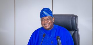 Secretary to the Government of the Federation, Sen. George Akume, CON, giving remarks during the courtesy visit by the delegation of the Federation of Muslim Women's Association in Nigeria (FOMWAN) on Friday 26th, June, 2026.