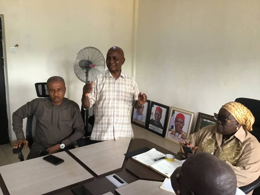 The other members of the FMLD Tse-tse fly surveillance and control project, Mr Charles Ukandu, Mr Adaji Abdulkadir, Michael Anyanwu, and Mr Suntei Undukam at the office of Abia Commissioner for Agriculture's office in Umuahia during the team's visit to his office in Umuahia Monday.
