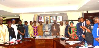 The Minister of State for Agriculture and Food Security and Supervising Minister of Cooperative Affairs, Sen Dr Aliyu Sabi Abdullahi (C) and other members of NSC during the inauguration.