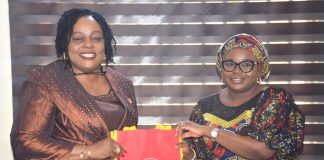 R – L, The Ag. National Coordinator/CEO of the SERVICOM Office, Mrs. Helen Lawal presenting SERVICOM awareness materials to the Registrar and Chief Executive of Teachers Registration Council of Nigeria (TRCN), Dr. (Mrs.) Ronke Soyombo during the courtesy visit to the Headquarters of the council in Abuja on 30th June, 2026.