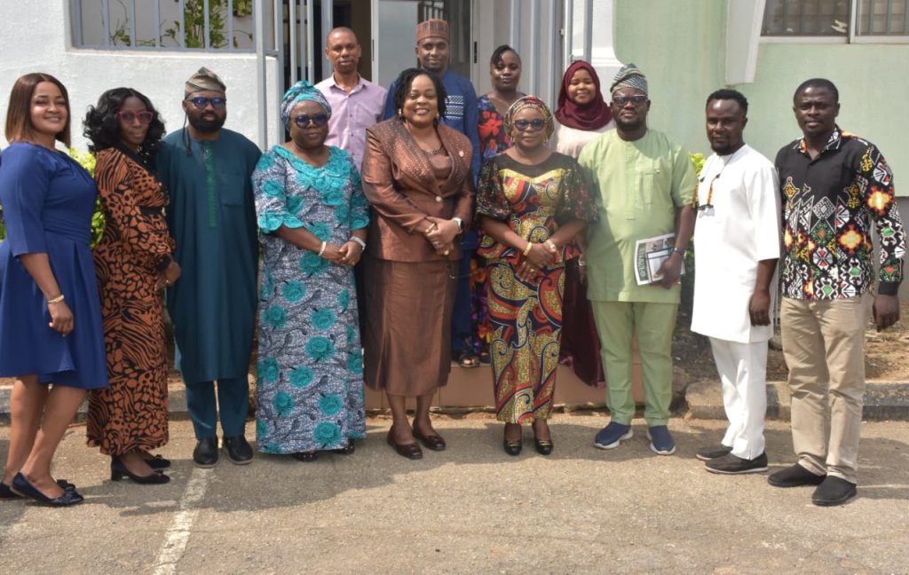 The Ag. National Coordinator/CEO of the SERVICOM Office, Mrs. Helen Lawal (4th from Right) and the Registrar and Chief Executive of Teachers Registration Council of Nigeria (TRCN), Dr. (Mrs.) Ronke Soyombo (5th from Right) in a group photograph with management of the SERVICOM Office, Presidency, Parastatal SERVICOM Unit (PSU) and Parastatal SERVICOM Committee (PSC) during the courtesy visit to the Headquarters of the council in Abuja on 30th June, 2026.