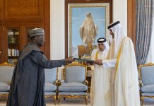 Presentation Of Letters Of Credence By Ambassador Mahmud Yakubu To The Amir Of Qatar