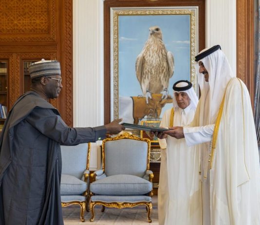 Presentation Of Letters Of Credence By Ambassador Mahmud Yakubu To The Amir Of Qatar