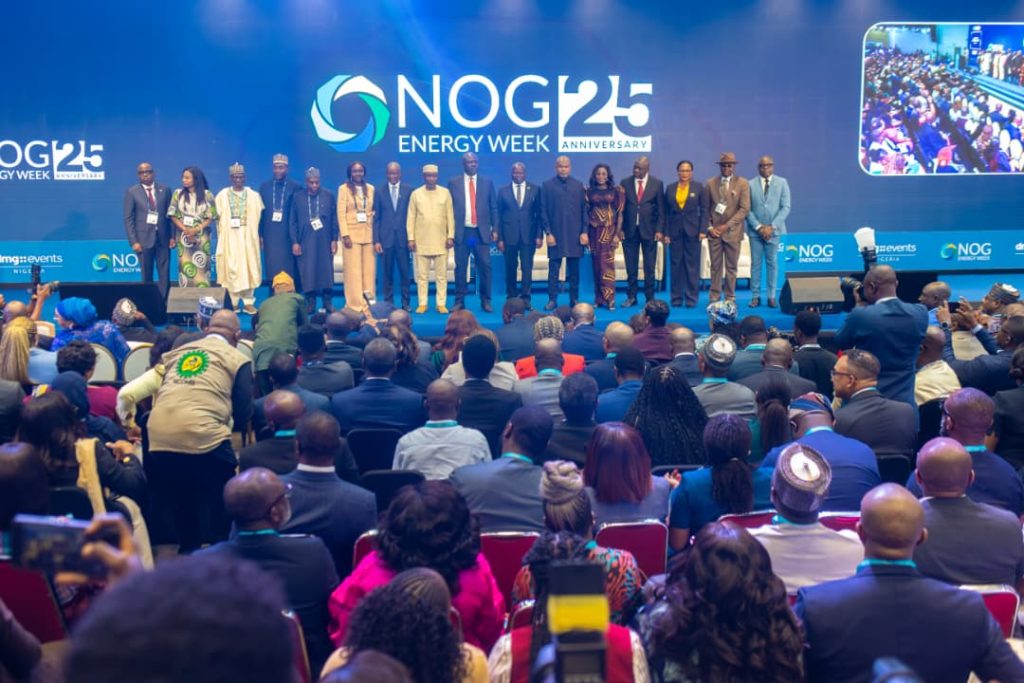 The Honourable Minister of State for Petroleum Resources (Oil), Senator Heineken Lokpobiri, and the Honourable Minister of State for Petroleum Resources (Gas), Rt. Hon. Ekperikpe Ekpo, in a group photograph with industry stakeholders during the Nigeria Oil and Gas (NOG) Conference and Exhibition.