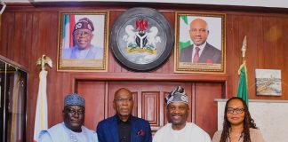 Hon. Minister of Innovation, Science and Technology, FMIST, Dr. Kingsley Tochukwu Udeh, SAN, (2nd right) Chairman, Zinox Group Mr. Leo Stan Ekeh (2nd left) Acting Permanent Secretary FMIST/Director, Environmental Sciences Technology (EST) FMIST, Mr. Abubakar Takuma (left) and others during the visit.