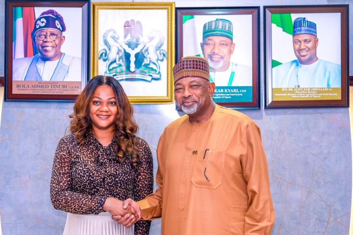 The Minister of Agriculture and Food Security, Sen Abubakar Kyari and Director General, NIMC, Engr Abisoye Coker Odusote during the courtesy visit.