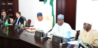 Vice President Kashim Shettima (R), with Brazilian Minister of Agriculture and Livestock, Andre Carlos Alves de Paula Filho during a High - Level Nigria Brazil Agro - Trade Market Acess milestone meeting with Brazilian delegation at the Presidential Villa in Abuja on Monday( 13/07/2026).