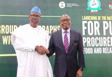 BPP Unveils National Guidelines For Public Procurement Of Food And Related Services To Improve Healthy Nutrition Standards Right: DG/CEO, BPP, Dr. Adebowale A. Adedokun, and Minister of State for Health and Social Welfare, Dr. Iziaq Adekunle Salako, during the Launch of the National Guidelines for Public Procurement of and related services at NAF Conference Centre and Suites, Abuja