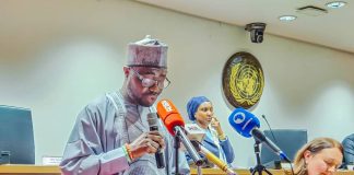 The Honourable Minister of Humanitarian Affairs and Poverty Reduction. Dr. Bernard M Doro while delivering his speech during the meeting at the UN house today 14-07-2026.