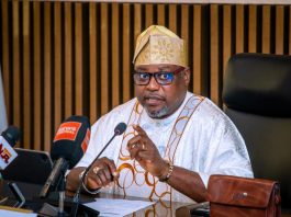 Representative of the Secretary to the Government of the Federation and Senior Technical Adviser to SGF, Prof. Babatunde Bolaji Bernard delivering his remarks at the launch of the digital tools in Abuja.