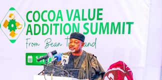 The Minister of Agriculture and Food Security, Sen Abubakar Kyari and other stakeholders during the Cocoa Value addition summit.