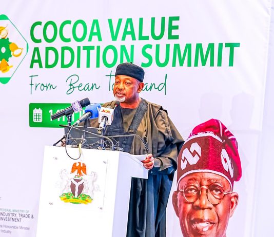 The Minister of Agriculture and Food Security, Sen Abubakar Kyari and other stakeholders during the Cocoa Value addition summit.