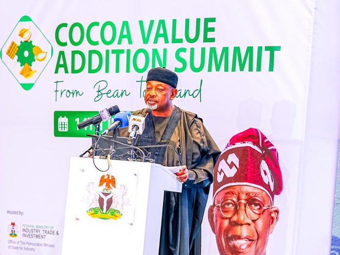 The Minister of Agriculture and Food Security, Sen Abubakar Kyari and other stakeholders during the Cocoa Value addition summit.