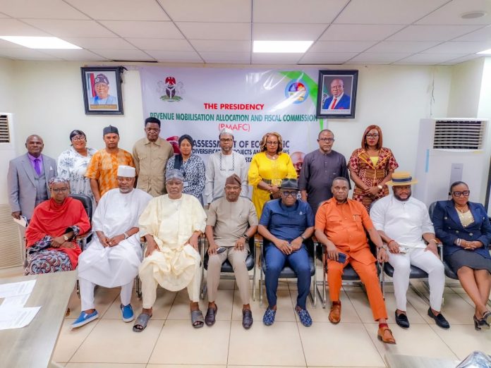 IMG-20260716-WA0035 4th L: Hon. Victor Eboigbe, Chairman, RMAFC Mobilization and Diversification Committee, and Fed Commissioner, Edo State; 3rd L: Hon. Kabeer Usman, Fed Commissioner Gombe State; 2nd L: Hon. Akeem Amosun, Fed Commissioner Ogun State; 2nd R: Hon. Aruviere Egharhevwa, Fed Commissioner Delta State amongst other Delta State officials and RMAFC Staff during the meeting.
