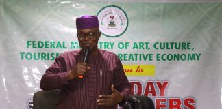 Barr. Peter Mbam, Director Legal, representative of the Permanent Secretary, Mr. Abdulkarim Ozi Ibrahim delivering the PS opening remarks at the FMACTCE'S Stakeholders' engagement session for Data Protection compliance in Abuja.
