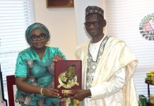 R-L The Executive Secretary of PTDF, Professor Shu'aibu Shehu Aliyu posed for a photograph with the Ag. National Coordinator/CEO of the SERVICOM Office, Mrs. Helen Lawal during the courtesy visit/official inauguration of the Parastatal SERVICOM Unit and Committee (PSU/PSC) at the Fund’s Head Office in Abuja on 16th July, 2026.