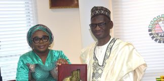 R-L The Executive Secretary of PTDF, Professor Shu'aibu Shehu Aliyu posed for a photograph with the Ag. National Coordinator/CEO of the SERVICOM Office, Mrs. Helen Lawal during the courtesy visit/official inauguration of the Parastatal SERVICOM Unit and Committee (PSU/PSC) at the Fund’s Head Office in Abuja on 16th July, 2026.