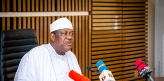 Secretary to the Government of the Federation, Sen. George Akume, CON, addressing the delegation from National Identity Management Commission (NIMC) during their courtesy visit to his office on Friday, 17th July, 2026 in Abuja.