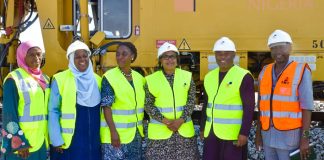 (2nd frm r) Permanent Secretary, Federal Ministry of Transportation, Engr Funsho Adebiyi, (3rd frm r), Director-General, Debt Management Office, (DMO),Patience Oniha Director, Rail Transport Services, Federal Ministry of Transportation, Engr. Finbarr Zirra, (3rd frm l), Elizabeth Ekpenyong, Director, Portfolio Management Department, (2nd frm l), Maimuna Ibrahim - Team Leader, Loans and Other Financing Products Unit, DMO, and (1st l), Halimat Abdulazeez, Assistant Chief Operations Officer, Debt Recording and Settlement Department