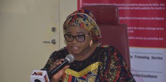 The Acting National Coordinator/ Chief Executive Officer SERVICOM Office, Mrs. Helen Lawal presenting her Opening Remark and Declaring Open the 2nd Quarter Charter Performance Reporting Breakfast Meeting with MDAs Held at SERVICOM Head Office, Federal Secretariat Complex, Phase III Abuja on 20th July, 2026.